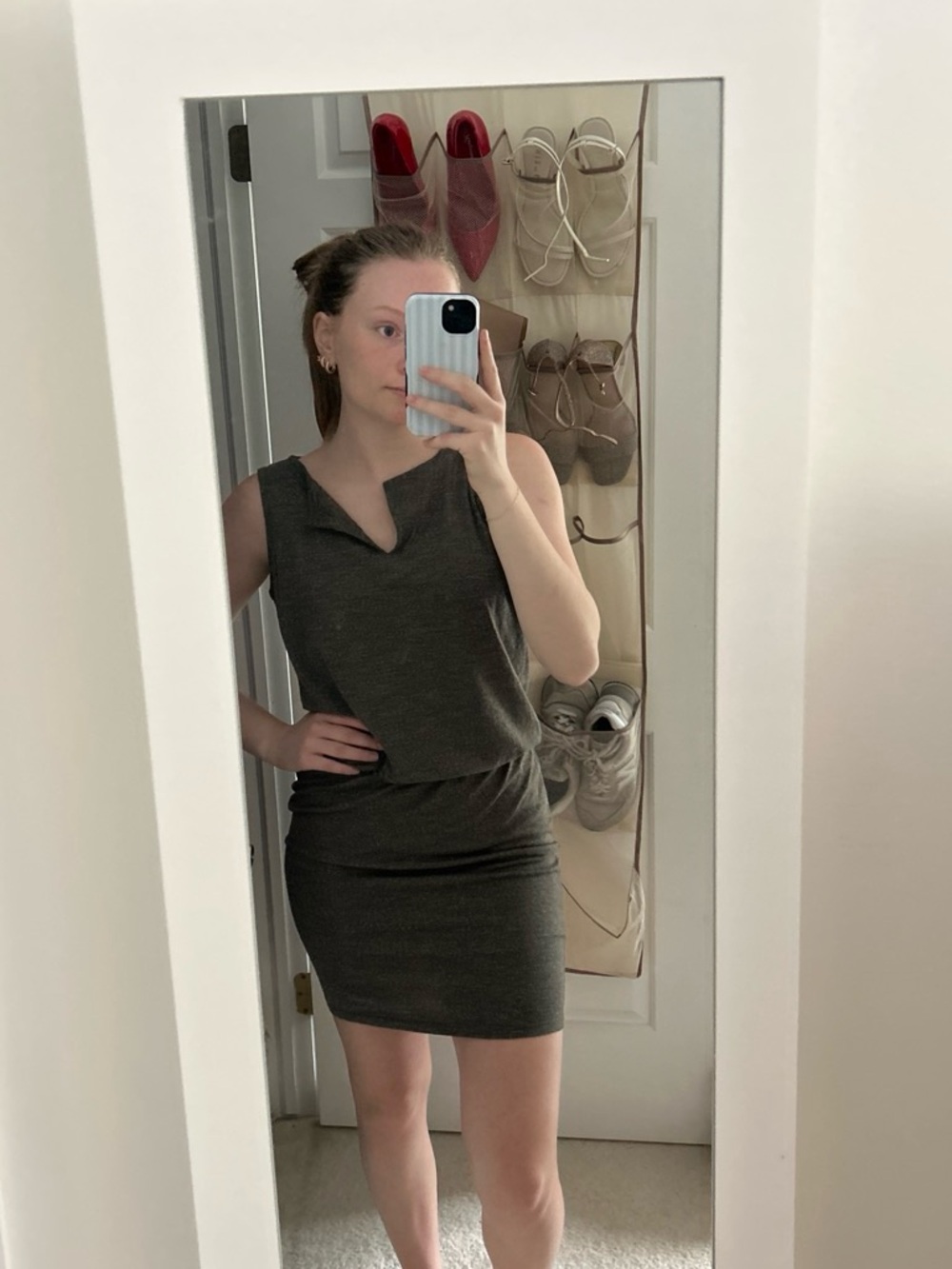Athleta Charcoal Mini Dress with Notch Neck